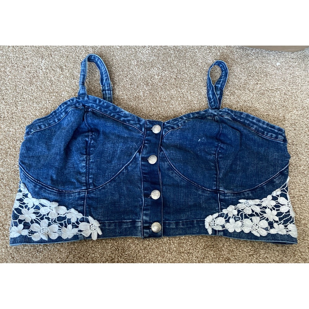 Ashley Stewart Plus Size Bustier Denim Corset Floral Size 22 24 Blue Jean